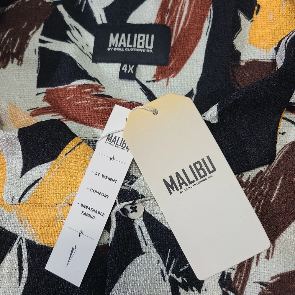 Malibu Textured Fabric Colorful Leaf Print Mens‎ Button Up Shirt NWT Size 4X